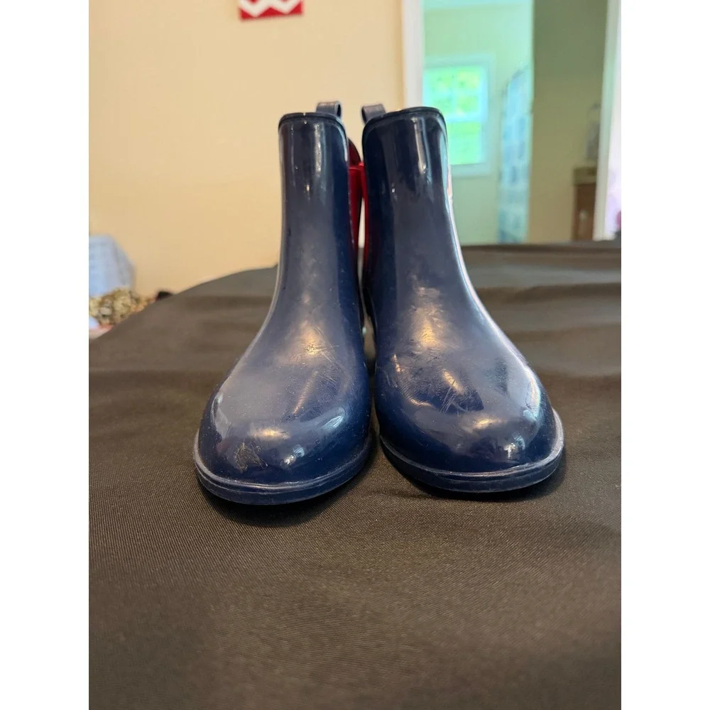 Lauren Ralph Lauren Tally Navy Blue Red Chelsea Rain Boots Womens 9 Polka Dot